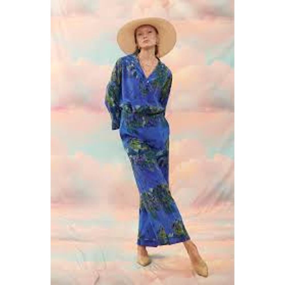 Ailanto Pantsuit Jumpsuit Blue Floral 100% Silk 38 Spain Designer Quiet Luxury